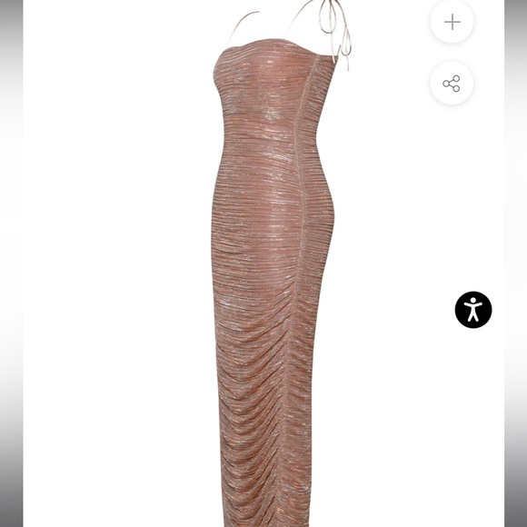 Miss Circle Glint Rose Gold Ruched Chiffon Long Maxi Dress Miss Circle Glint Rose Gold Ruched Chiffon Long Maxi Dress
